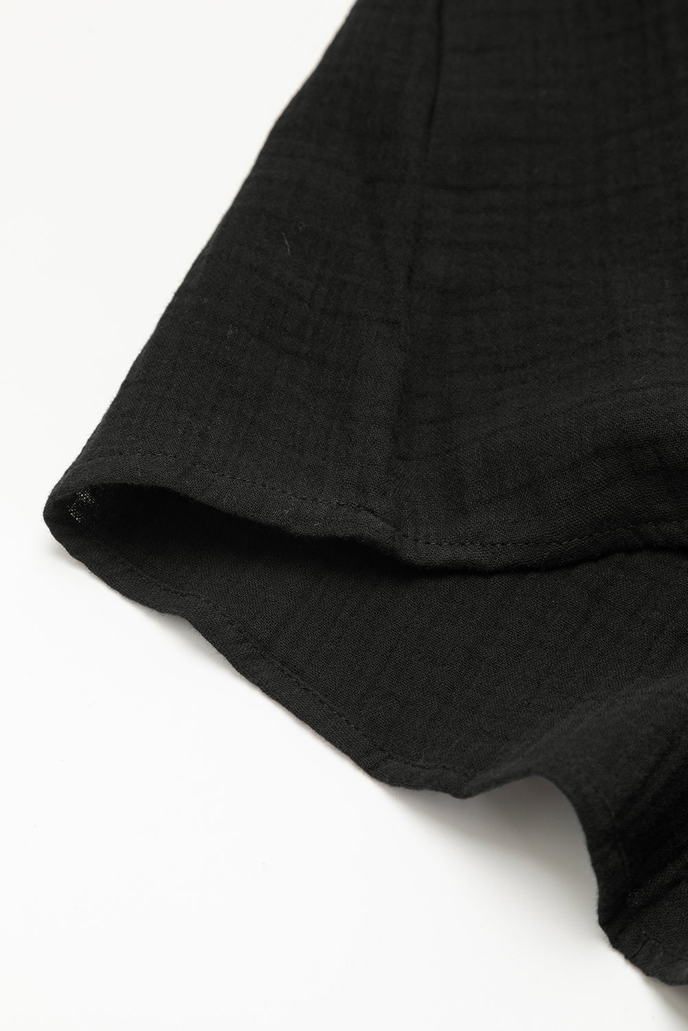 Black Folded Short Sleeve Lace V Neck Mini Dress